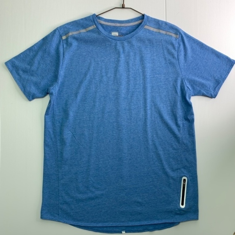 Active & Co Tee Reflective Running T Shirt Mens XL Blue Zip Key Pocket T Shirt